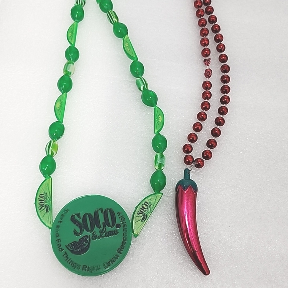 Southern Comfort and Red Chili Pepper Mardi Gras Necklaces